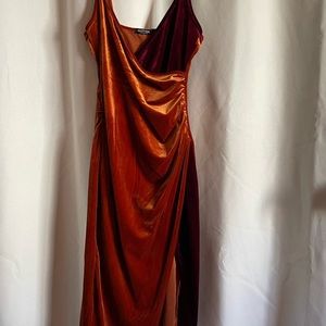 NastyGal Velvet Faux-Wrap Two Tone Midi Dress